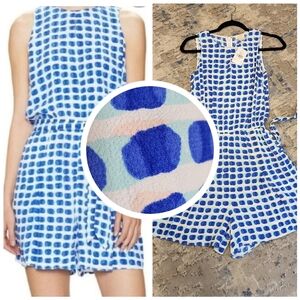 NWT Kate Spade Sleeveless Blue Island Stamp Romper belted pockets size L viscose